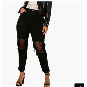 NWT Black Plus Fishnet Boyfriend Jeans Boohoo US12